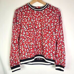 Moma Red Satin Stripe Band and Animal Print Blouse